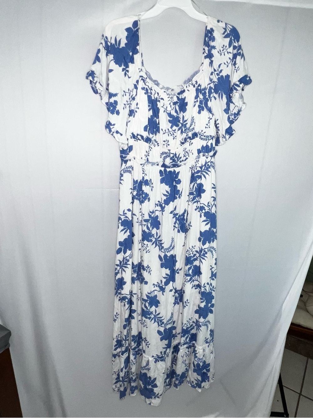 Gilli White Maxi Dress with Blue Floral Print